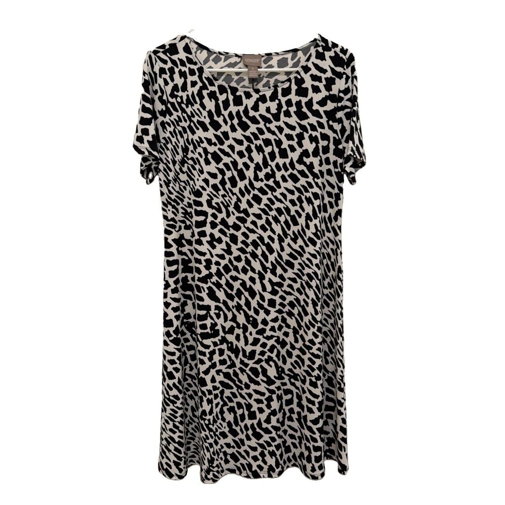 Chico's Zebra Stretch Dress Women's Size 1 Medium 8/10 Animal Print dalmation